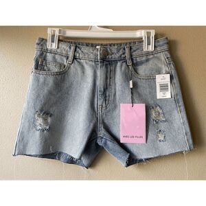 Avec Les Filles Denim Short in Destructed Sun Washed Blue Women's Size 26